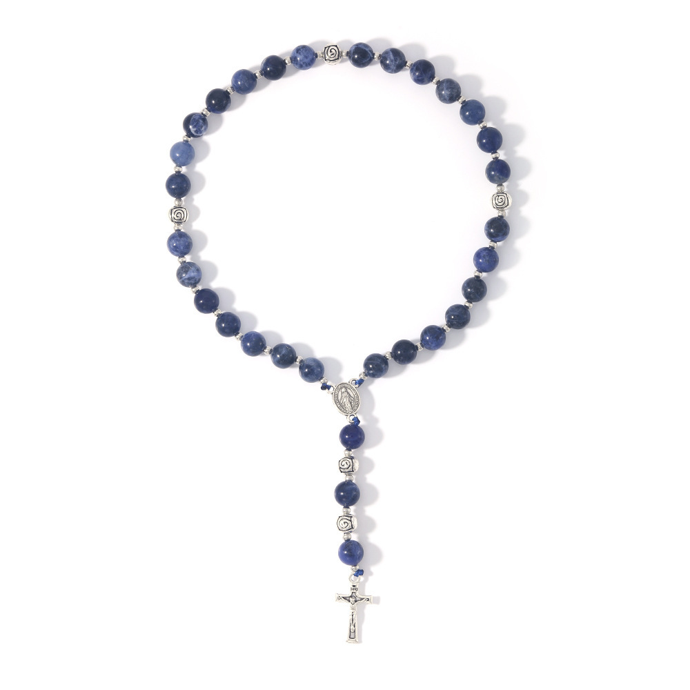 Yiwu Bracelet Wholesale Natural Indian Agate Black Agate Rosary Bracelet Cross Jewelry Handmade Beaded Accessories