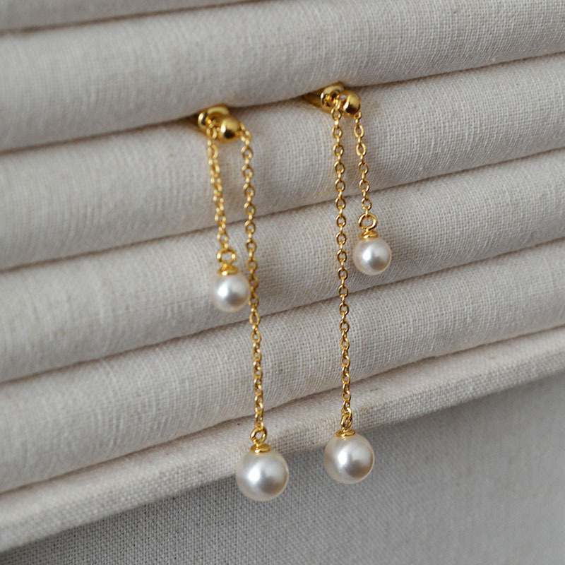S925 Silver Needle Long Dynamic Pearl Earrings Fashionable Elegant Women's Geometric Patterned Luxury Style Jewelry Accessories