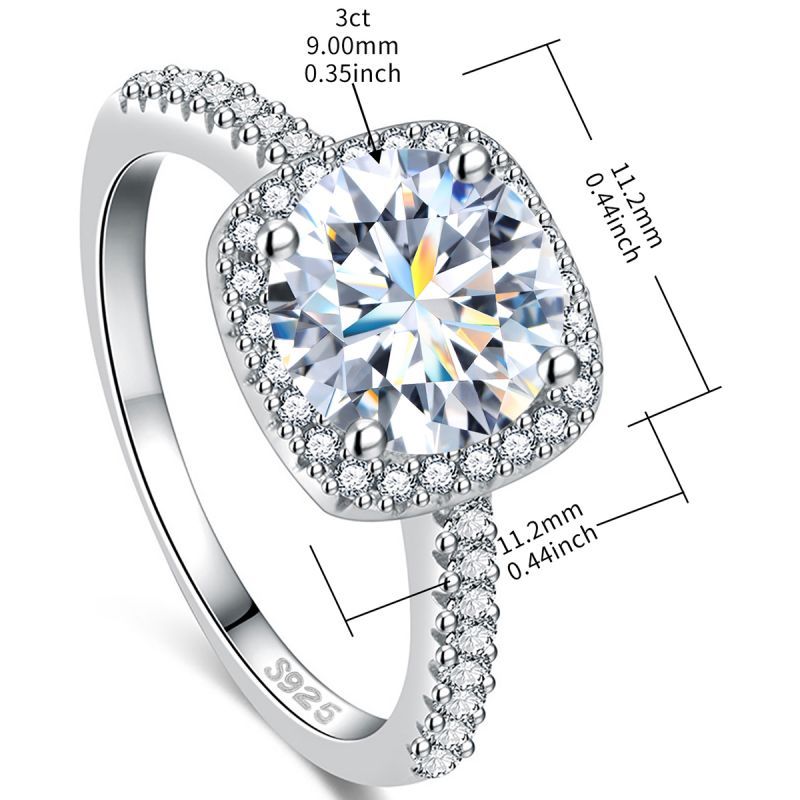 Moissanite 925 Sterling Silver Rings Bag Square Long-Lasting Plated White Gold Plated Rings