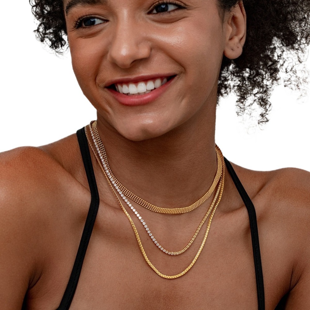 Gold-plated Stainless Steel Snake Bone Chain Necklace Ladies Multi-layer Jewelry Accessories Geometric