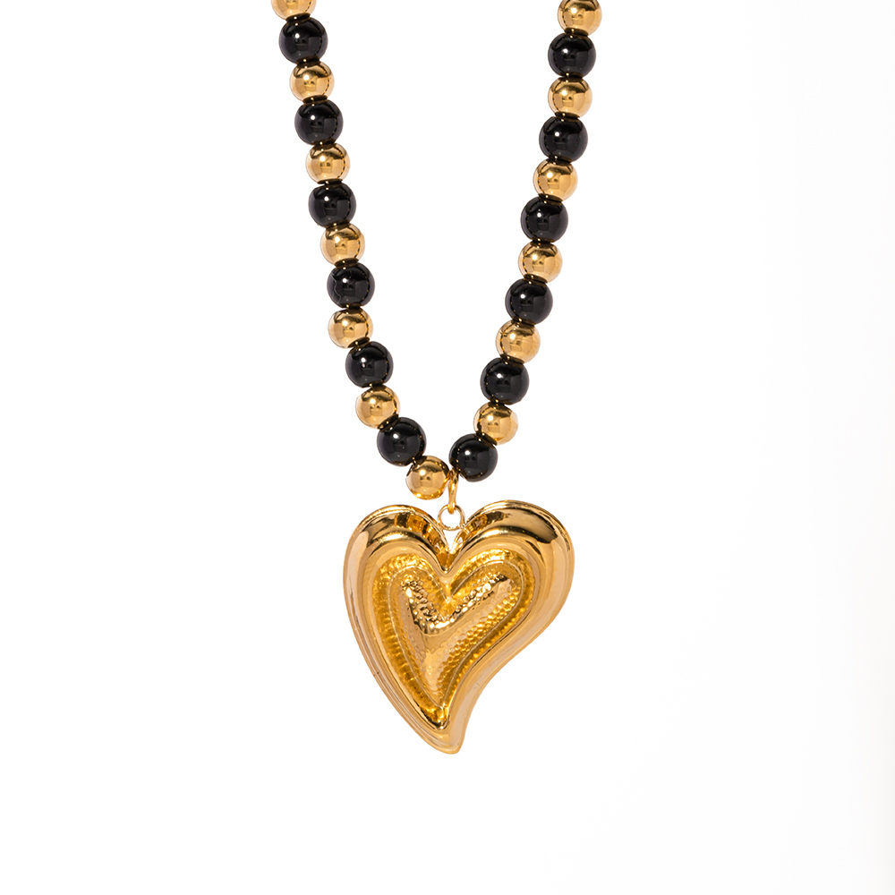 Wholesale Jewelry Classic Style Commute Heart Shape Stainless Steel Beaded Plating Pendant Necklace