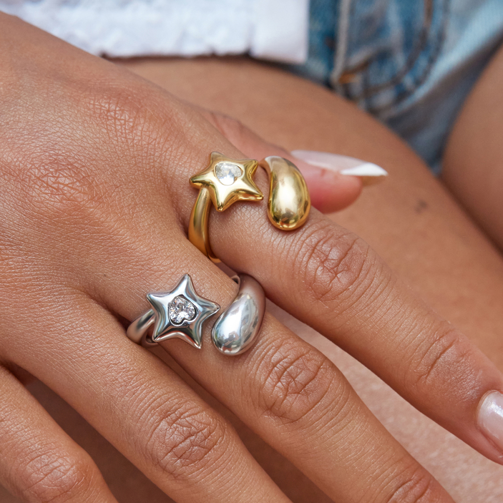 PVD Coated Real Gold Plated Star 304 Stainless Steel 316 Stainless Steel  Sweet Artistic Waterproof Non Tarnish Rings