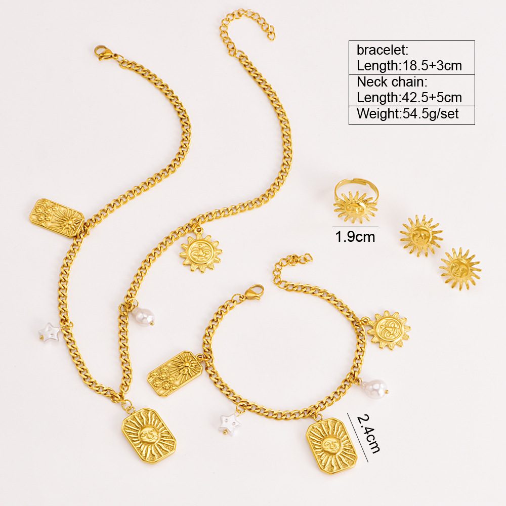 304 Stainless Steel Geometric Electroplated Stone-Free 18K Real Gold Plated Classic Style Rings Bracelets Earrings