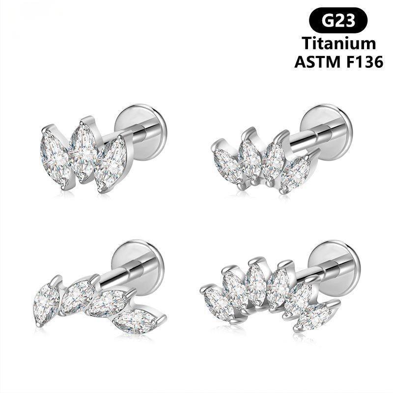 Geometric Pattern Titanium Alloy G23 Ear Studs Bone Studs Inlaid With Horse Eye Zirconia Inner Teeth Lip Studs Popular In Fashion Jewelry