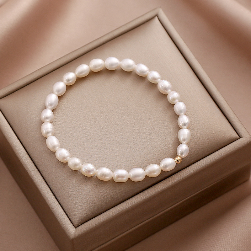 Retro Natural Freshwater Pearl Bracelet Women's Elegant Ins Small Design Elastic Simple Versatile 14K Gold Plated Bracelet