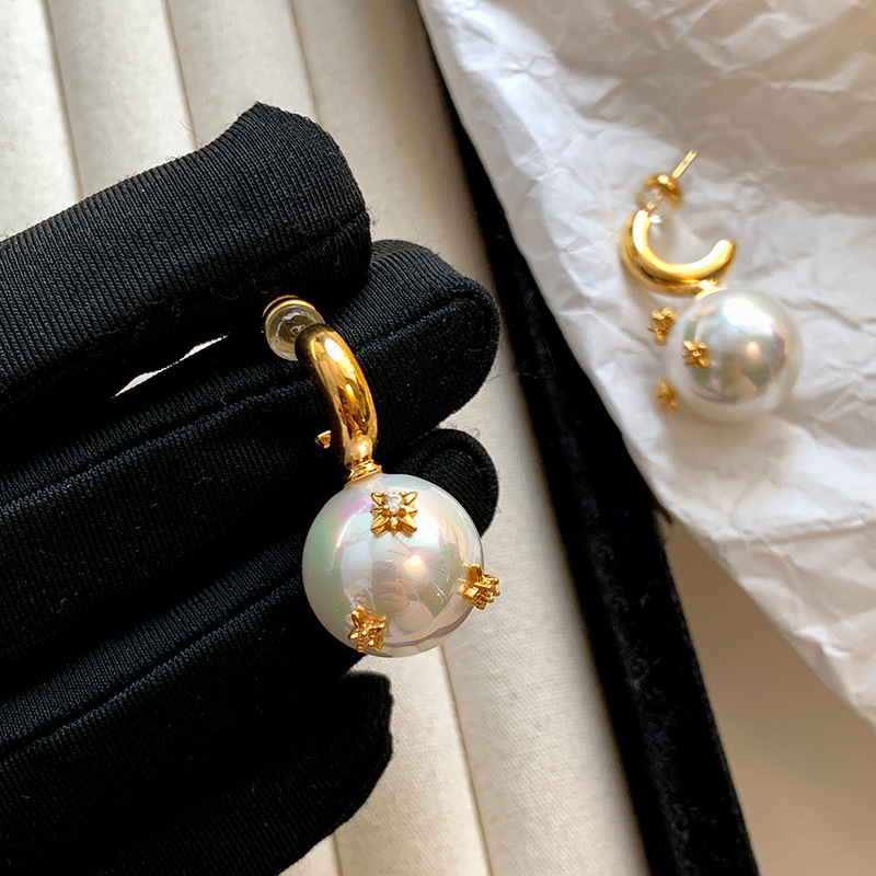 Elegant Pearl Stud Earrings Women's Fashion Starburst Shiny Colorful Silver Needle High-End Sensation Ear Jewelry Accessories