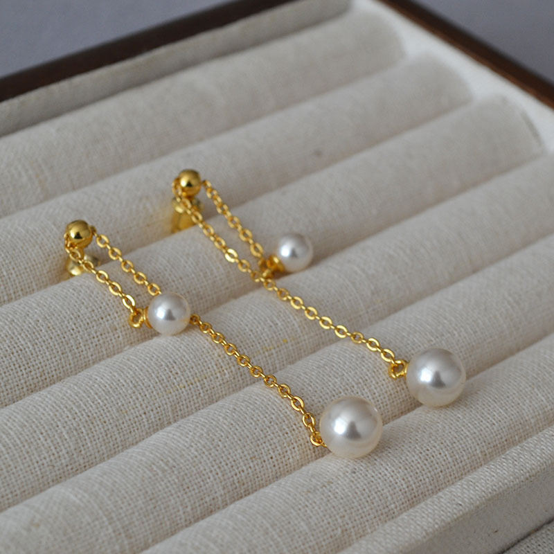 S925 Silver Needle Long Dynamic Pearl Earrings Fashionable Elegant Women's Geometric Patterned Luxury Style Jewelry Accessories