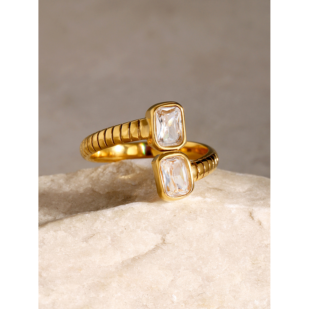 304 Stainless Steel Geometric PVD Coated 18K Real Gold Plated Simple Style Classic Style Open Rings
