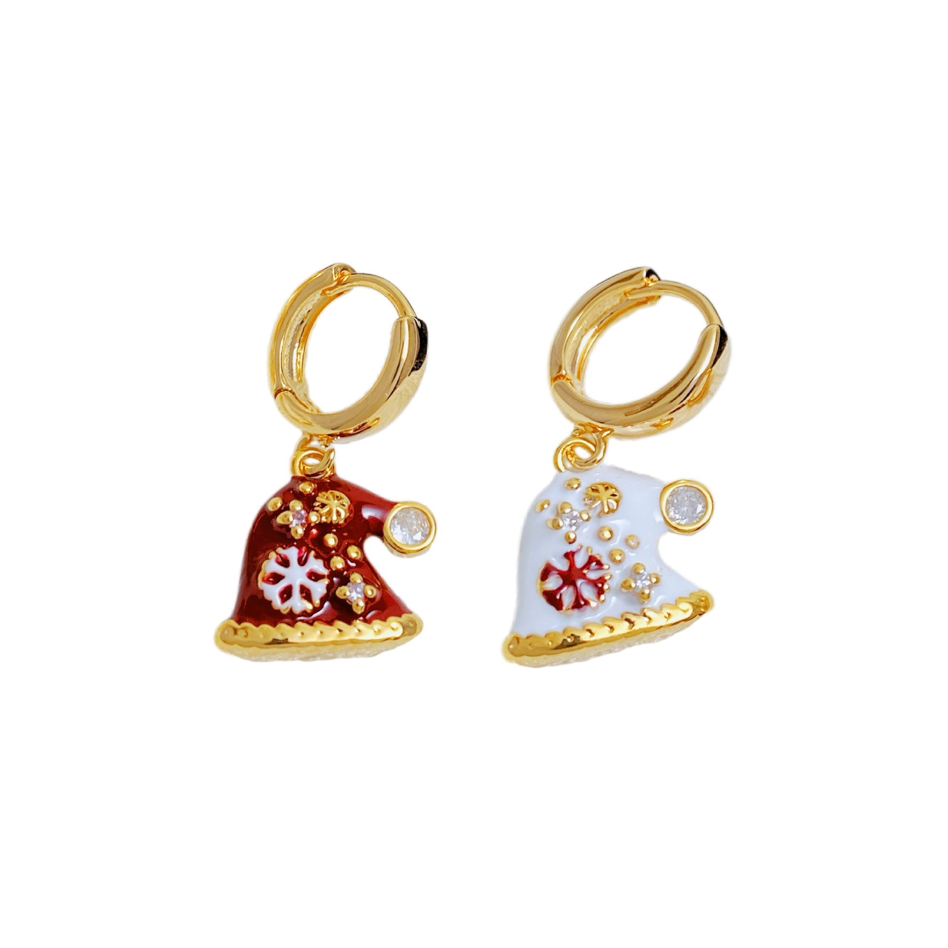 Asymmetric Christmas Hat Earrings Enamel Drip Color Collision Sweet Atmosphere Design New Autumn Winter Women's Jewelry