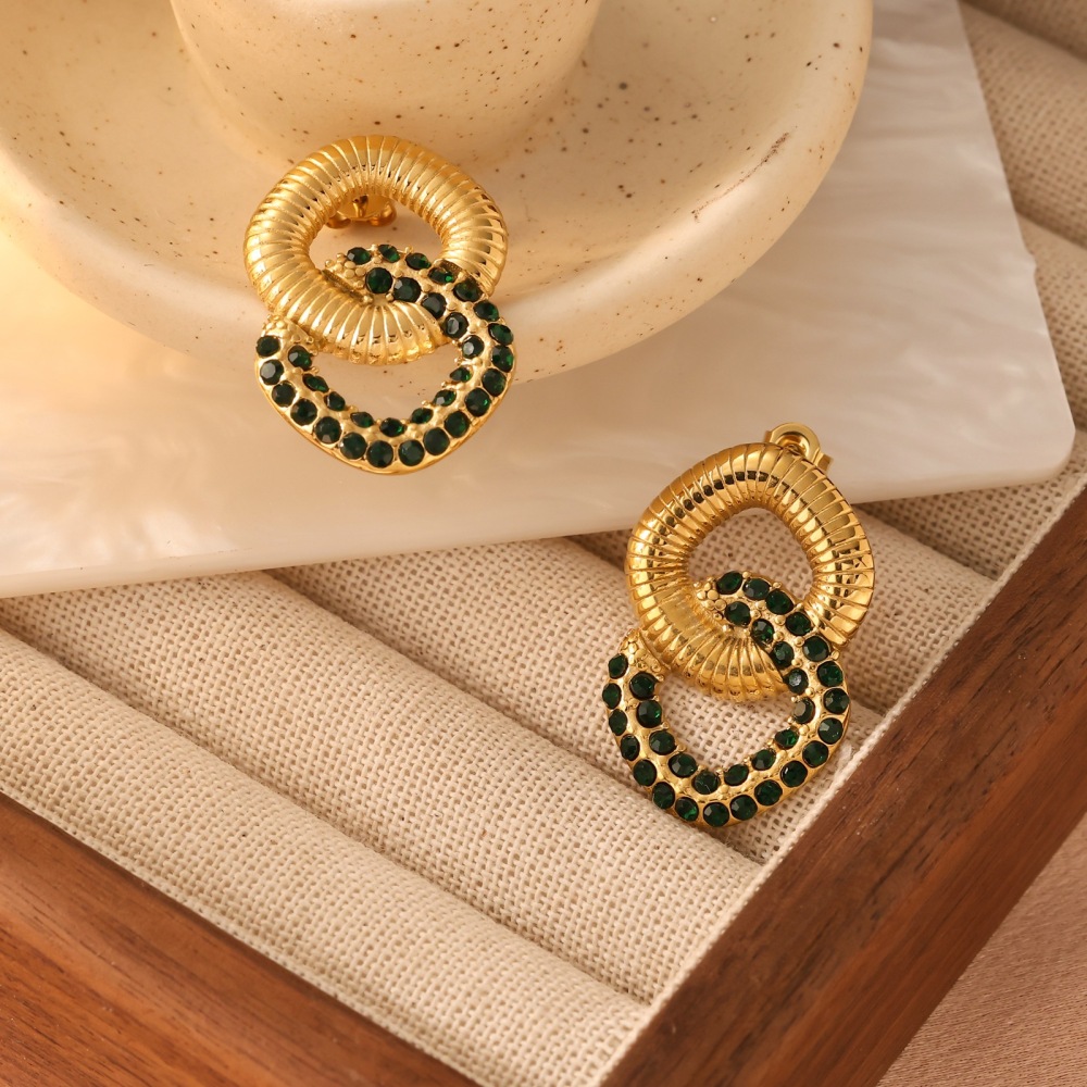 Trendy 18K Stainless Steel Zircon Earrings For Women Non-Fading Geometric Pattern Original Design Jewelry Accessories
