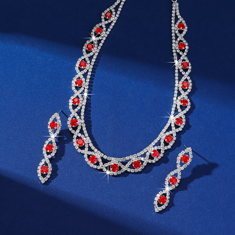 Simple Full Diamond Claw Chain Necklace And Earrings Set Bridal Wedding Accessories Multifunctional Titanium Steel Star