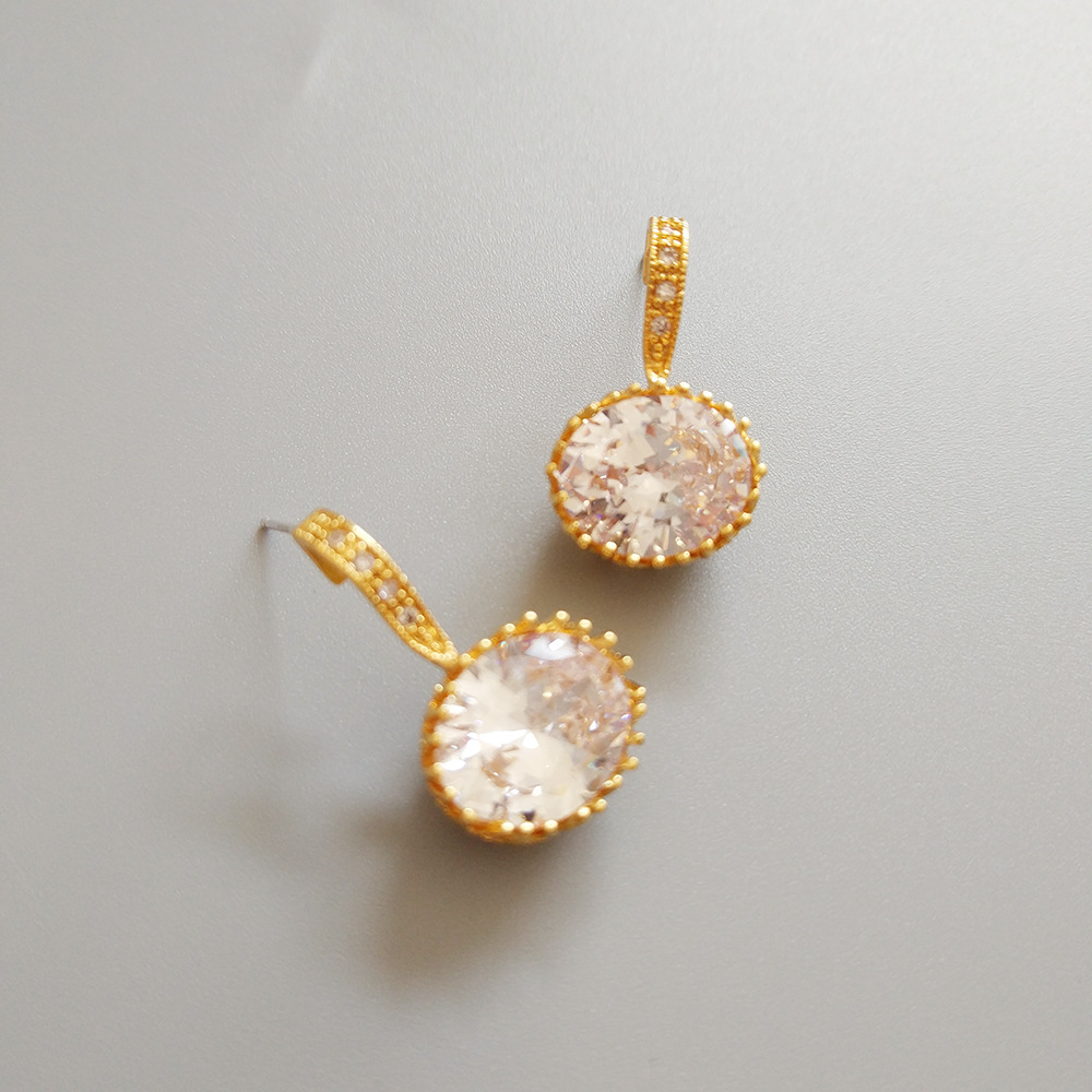 925 Silver Needle Fashionable Earrings Geometric Pattern Simple Style Women's Jewelry Accessories White Match Gemstone Embedded