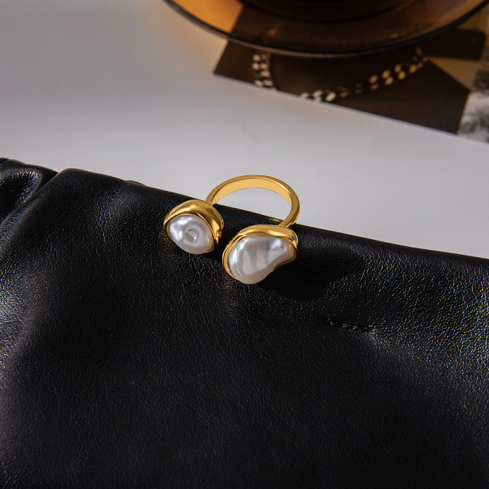 304 Stainless Steel Resin Pearl Asymmetrical PVD Coated Pearl 18K Real Gold Plated Rings
