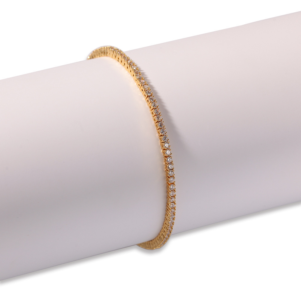 European And American Hip-Hop Tennis Necklace Bracelet Exquisite Single Row Zircon Men's Unisex Copper Geometric Pattern Real Gold Plated Vacuum Electroplating INS Style Classic Ring