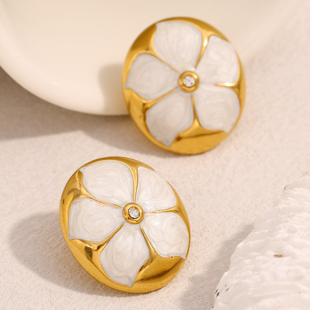 PVD Coated Real Gold Plated Flower 304 Stainless Steel Vacation Classic Style Waterproof Non Tarnish Ear Studs