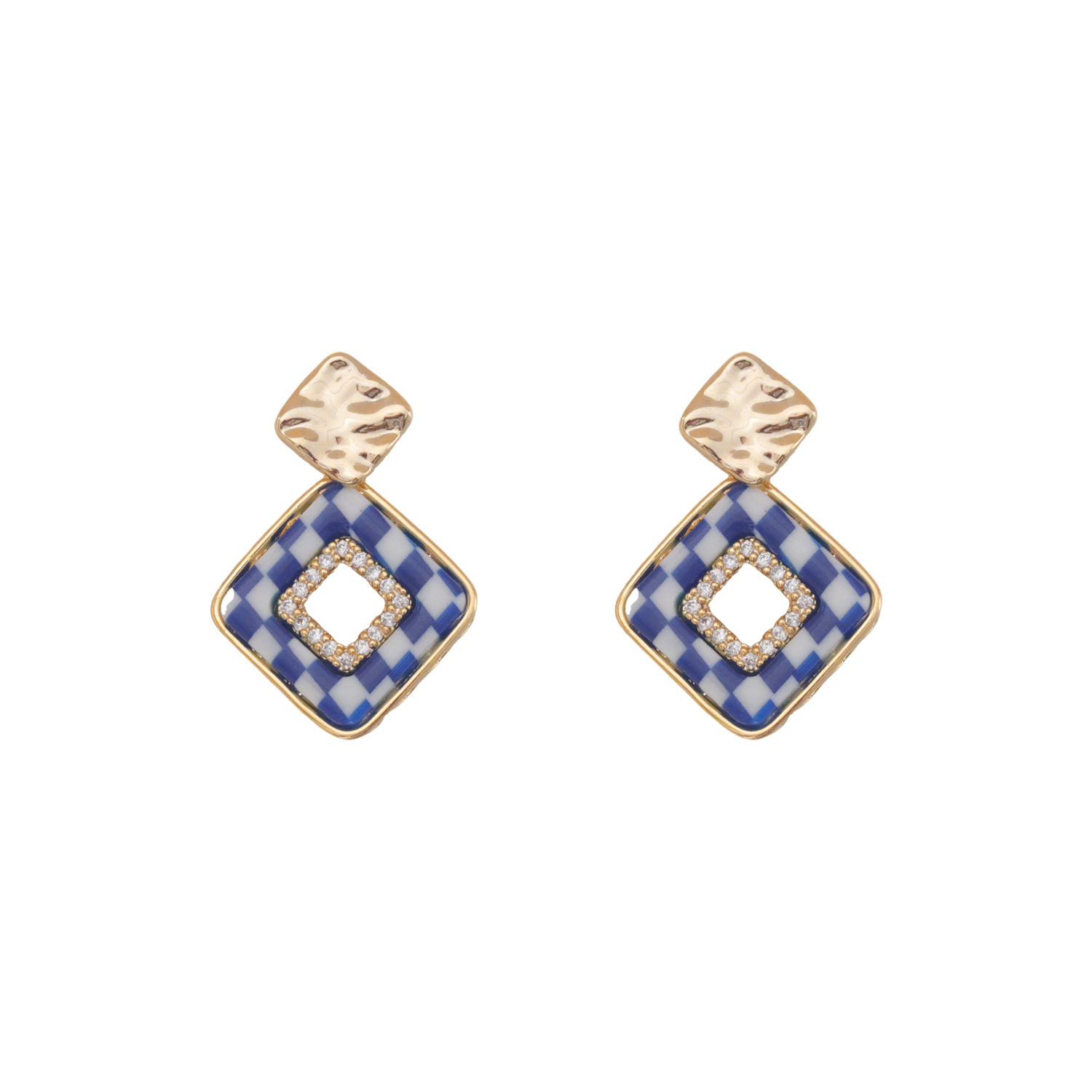 Fashionable Personality Chessboard Pattern Earrings Trendy Design Sense High-End Feelings Popular Internet Red Dangle Earrings