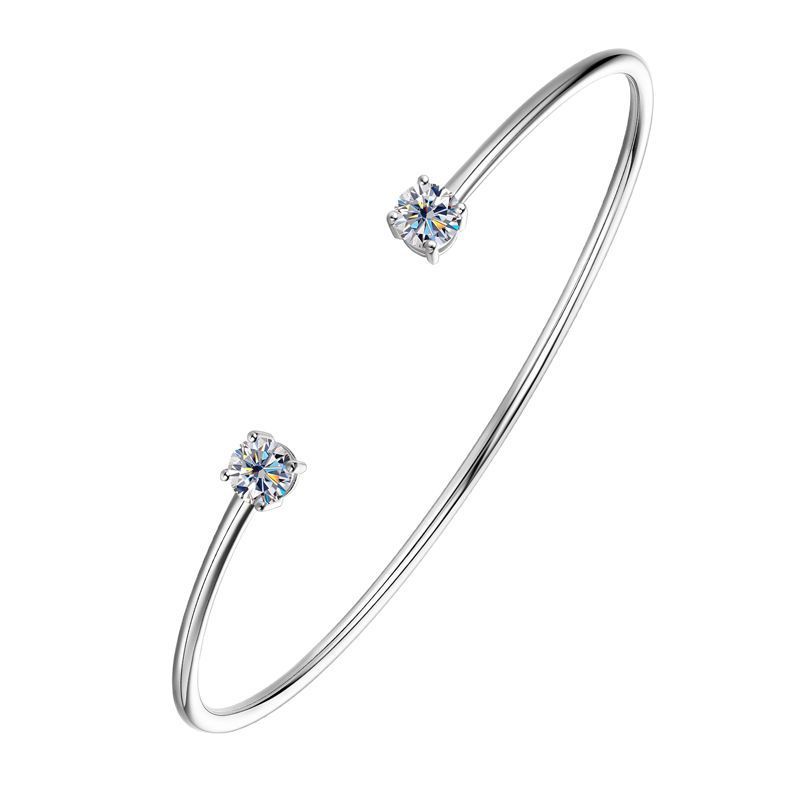 Fashion Simple Design Mozambique Stone Bracelet S925 Sterling Silver Open Bangle Doll And Zodiac Crown Pattern