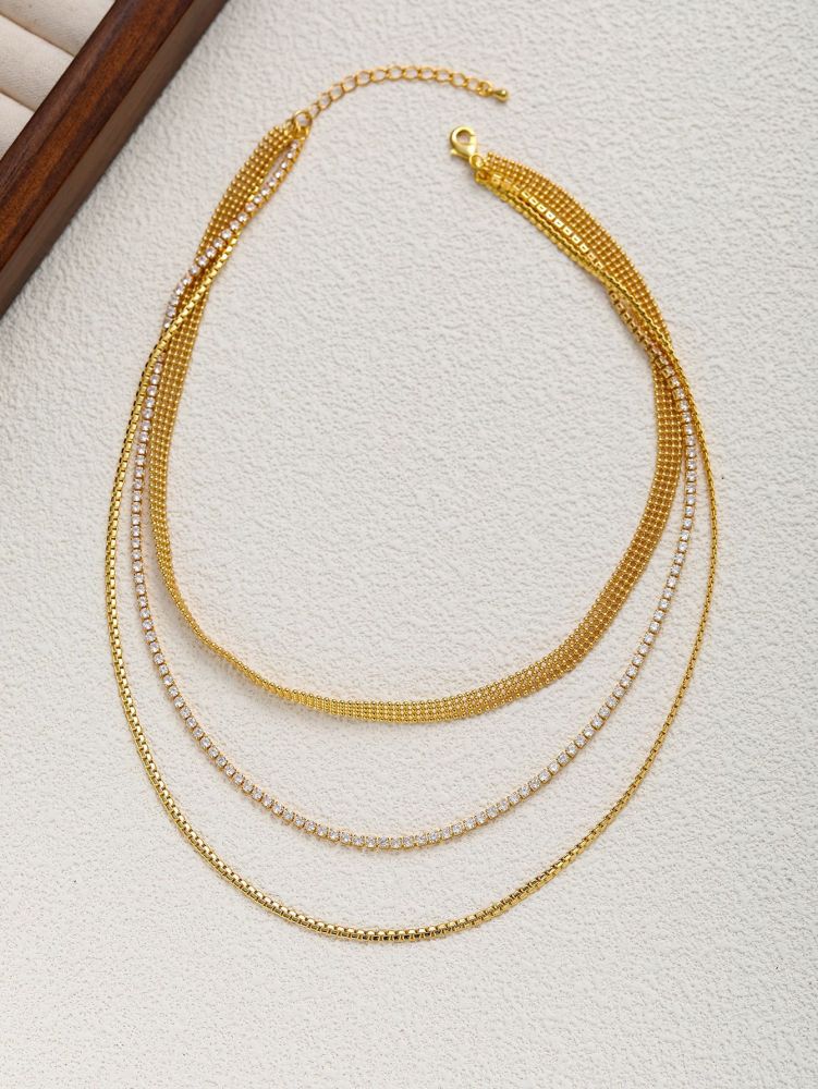 Gold-plated Stainless Steel Snake Bone Chain Necklace Ladies Multi-layer Jewelry Accessories Geometric