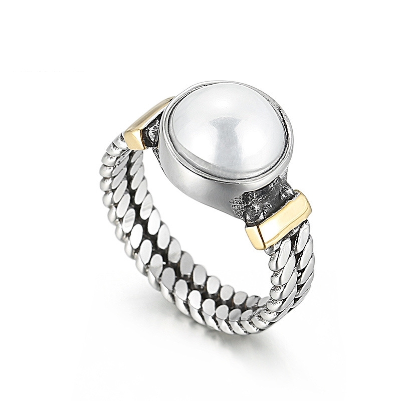 Kalen New Accessories  Sources Europe And America Creative Retro Textured Men And Women Available Titanium Steel Pearl Ring