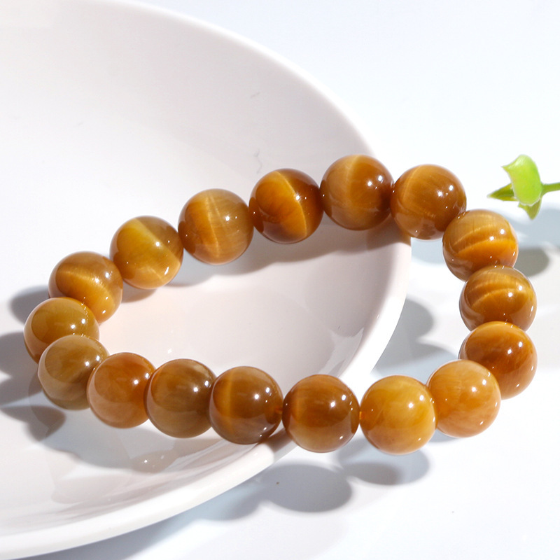 Natural Gold Tiger Eye Stone Bracelet High Quality Cat's Eye Lightning Pattern Round Beads Sea East Gemstone Wooden Chalcedony