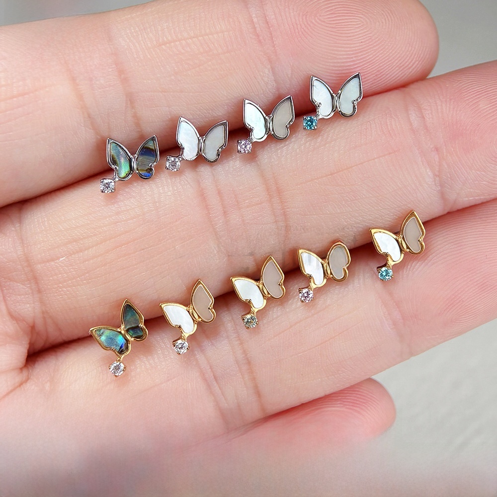 Titanium Alloy Butterfly Ear Studs Shell Inlay Piercing Lip Studs Inner Thread G23 Titanium Jewelry Unisex Fashion Accessories