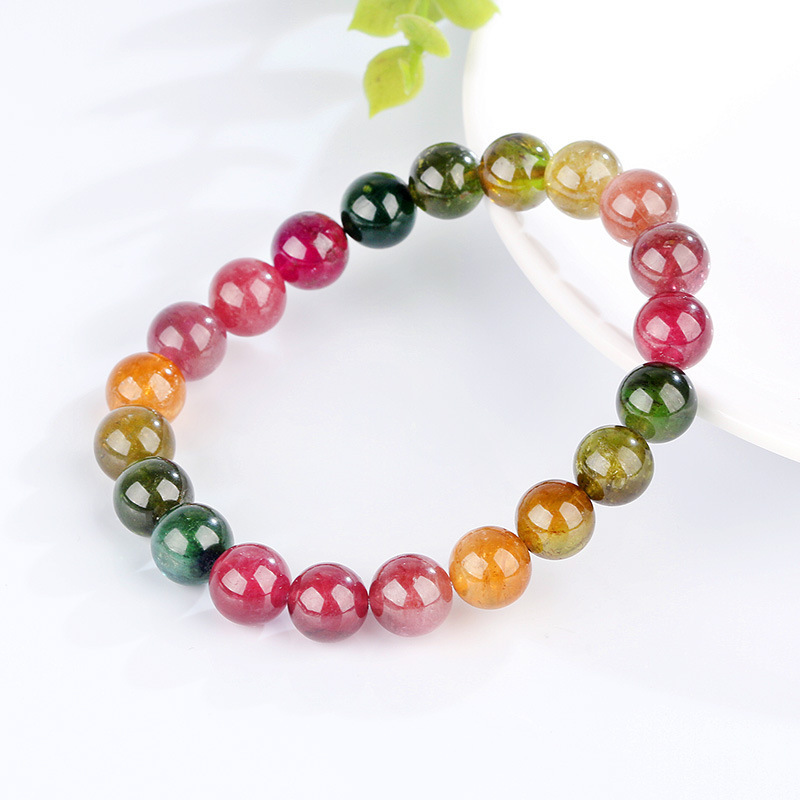 Natural Rainbow Tourmaline Bracelet Brazilian Old Mine Material Gradient Color Handmade Beads Jewelry Unisex Geometric Pattern