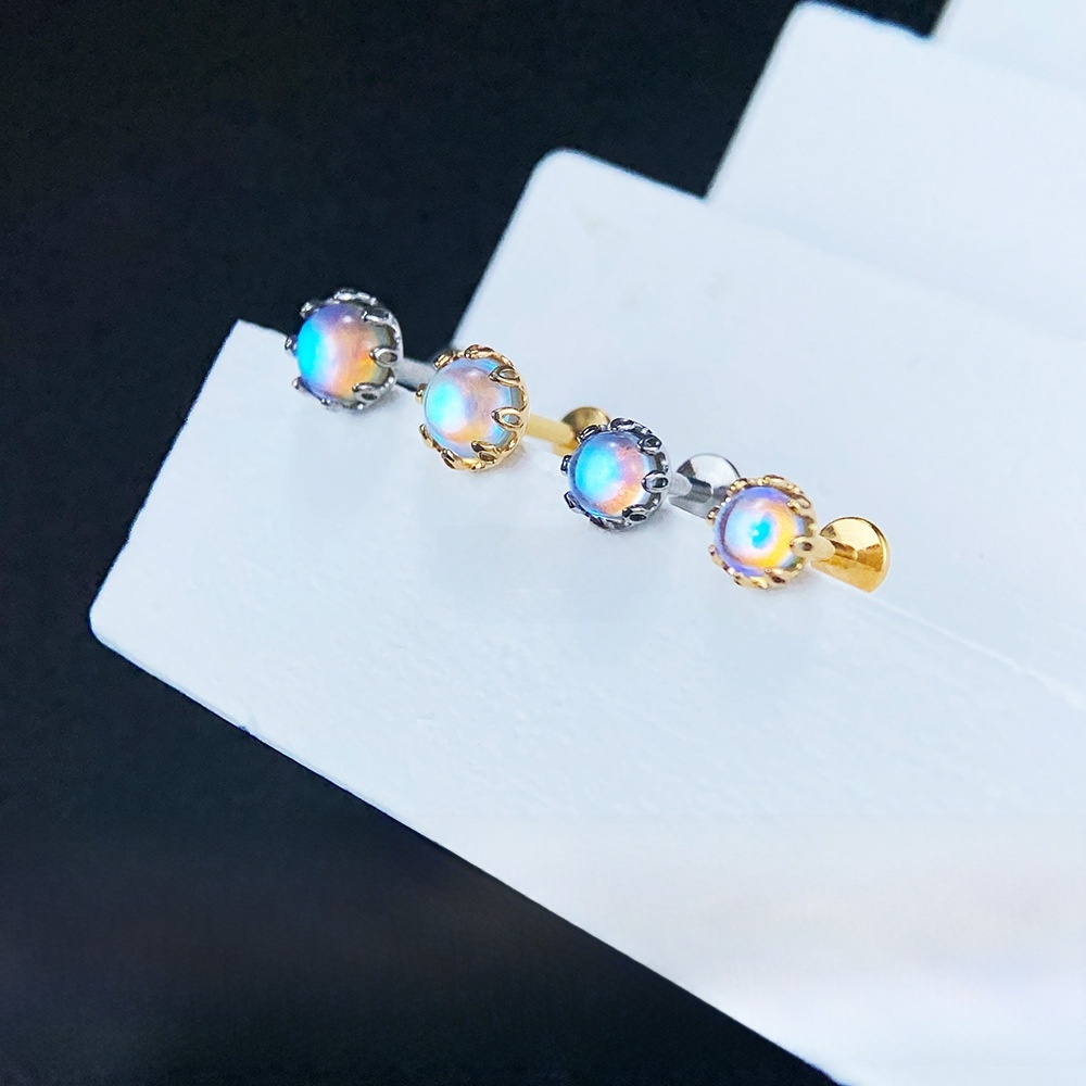 G23 Titanium Alloy Flat Bottom Moonstone Ear Studs Lip Tunnels Buried Nuts Body Piercing Jewelry Unisex Fashion Accessories