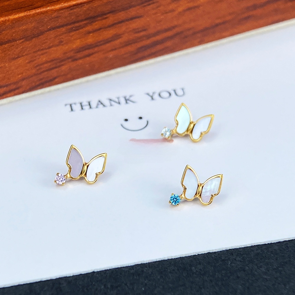 Titanium Alloy Butterfly Ear Studs Shell Inlay Piercing Lip Studs Inner Thread G23 Titanium Jewelry Unisex Fashion Accessories