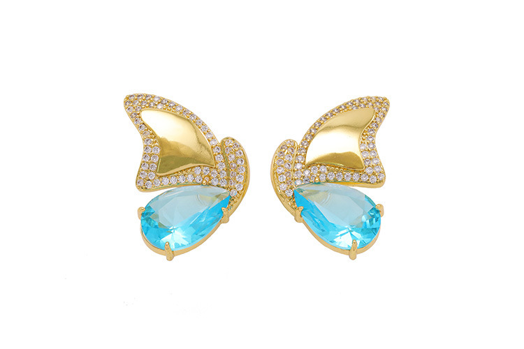 Butterfly Wing Half-and-Half Gold Plated Brass Purple Necklace Earring Set Elegant Dynamic Combination Fashion Jewelry