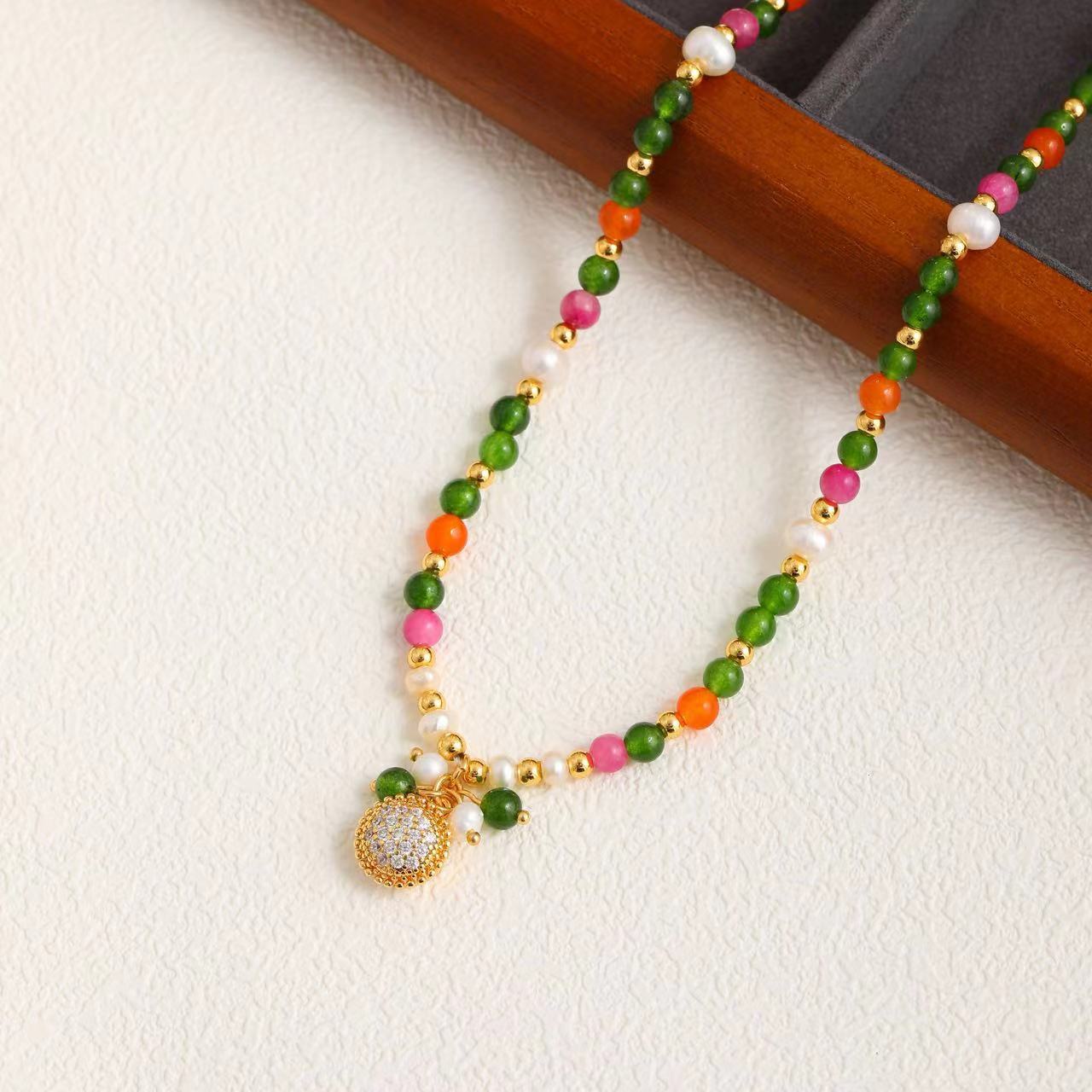 Colorful Natural Stone Beaded Necklace Bracelet Earrings Ring Set Women's Fashion Jewelry Accessories Candy Color Trendy Geometric Pattern