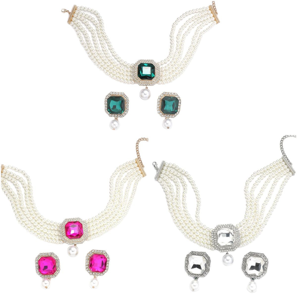 1 Set Glam Luxurious Lady Geometric Heart Shape Artificial Crystal Imitation Pearl Copper Inlay Artificial Crystal Women's Beaded Chain Jewelry Set