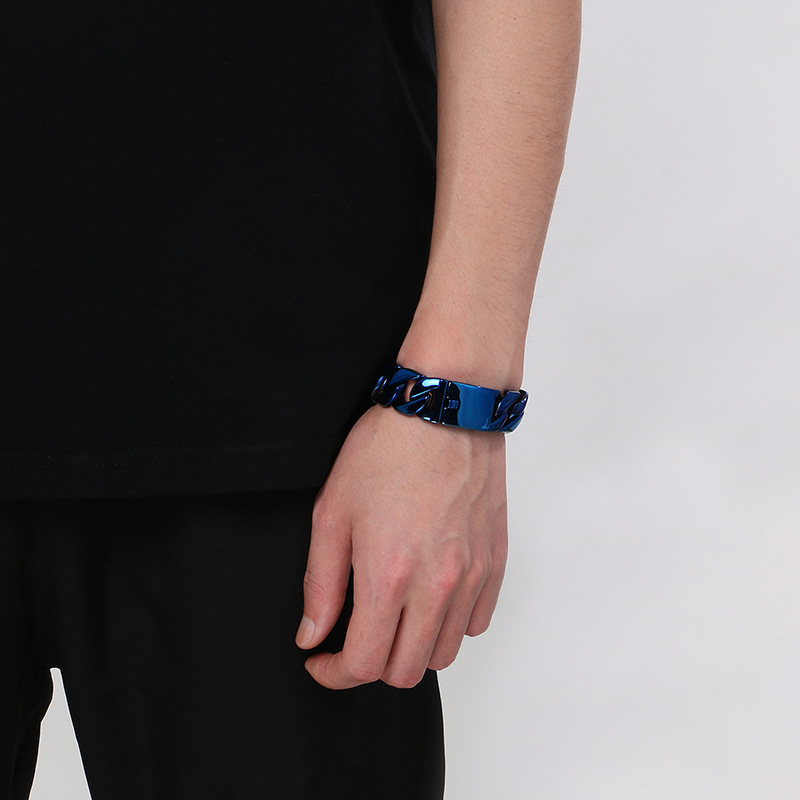 Polished Titanium Steel Bracelet Cuban Chain Necklace Men's High Quality Vacuum Electroplating Jewelry Accessories