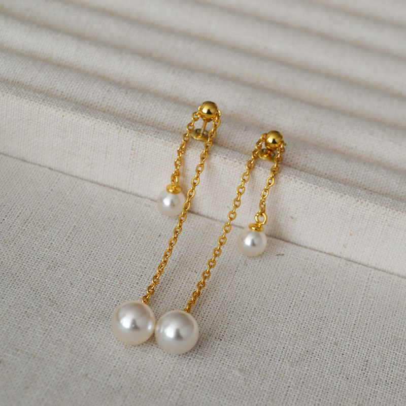 S925 Silver Needle Long Dynamic Pearl Earrings Fashionable Elegant Women's Geometric Patterned Luxury Style Jewelry Accessories