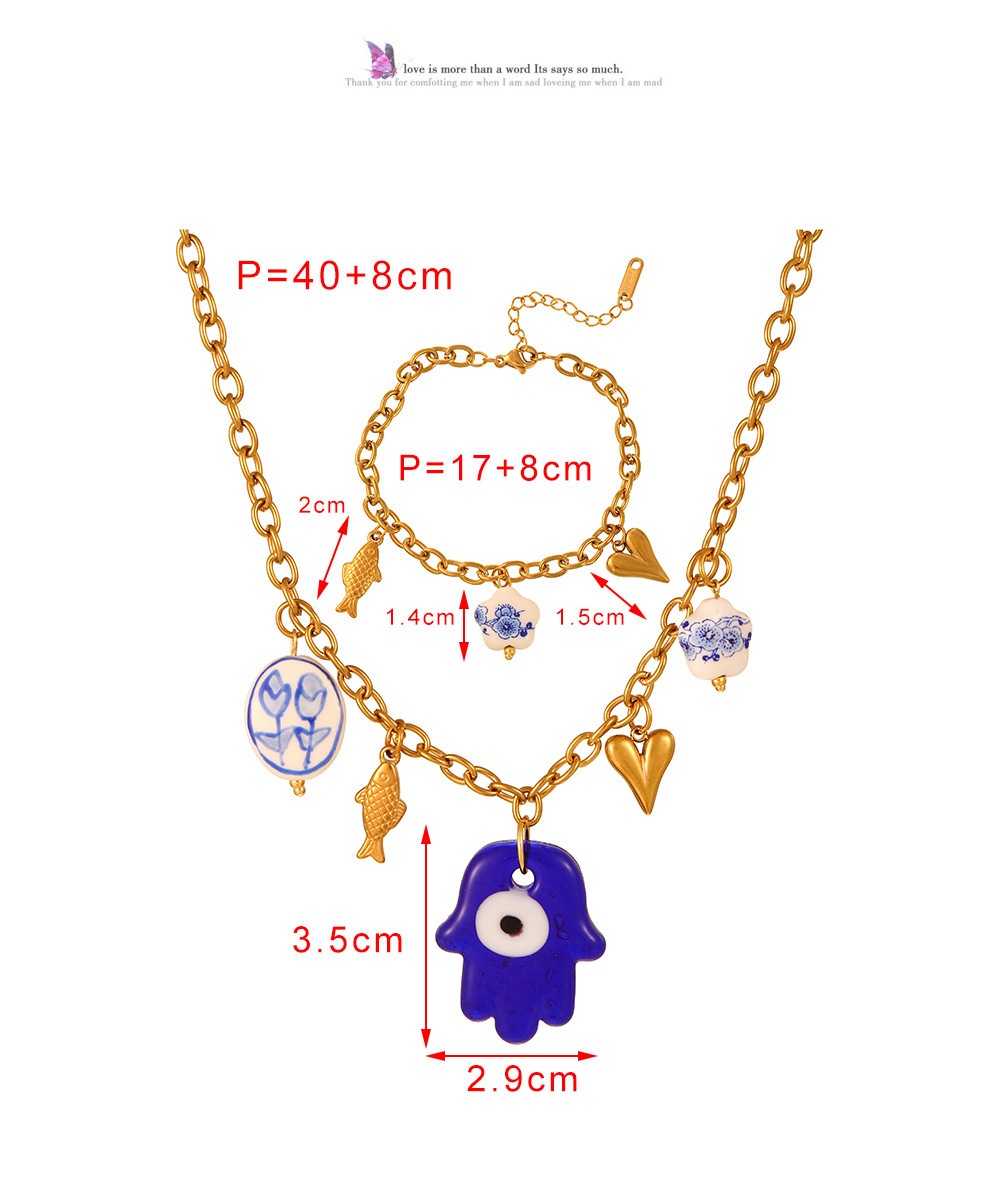 Women's Titanium Steel Vacuum Plating (In Furnace) Palm Eye Heart Flower Necklace Lemon Pendant Jewelry Accessories Light Luxury Fashion