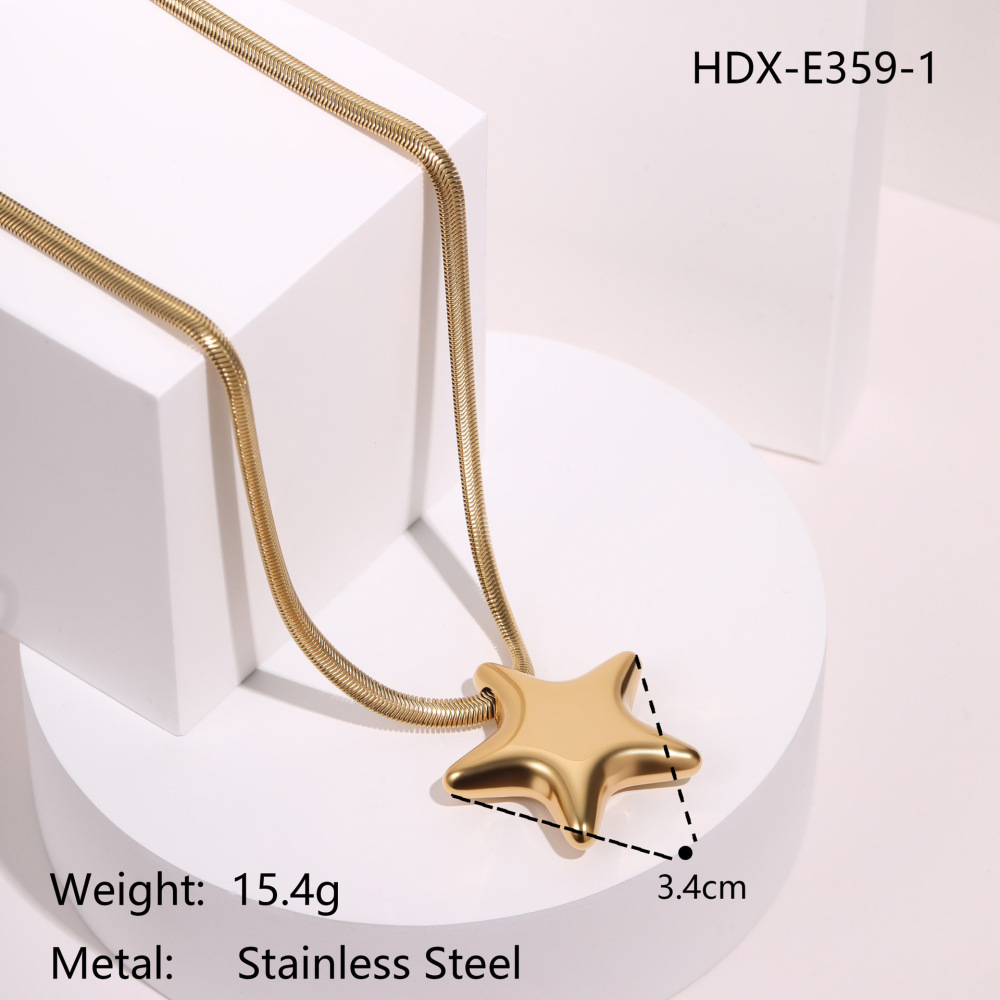 Fashionable Exaggerated Star Geometric Pendant Stainless Steel Necklace Plated 18K Real Gold Round Snake Chain Luxury Jewelry