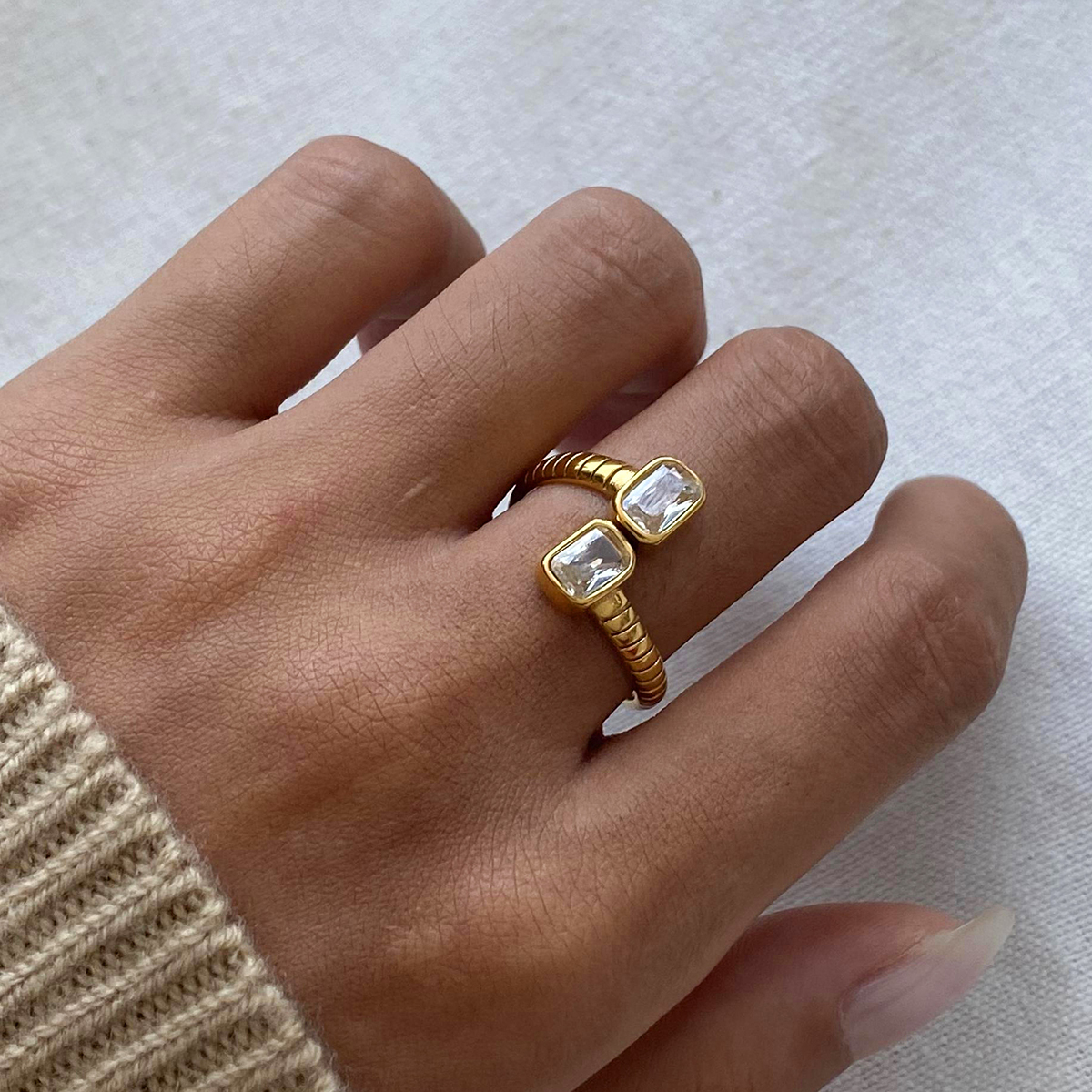 304 Stainless Steel Geometric PVD Coated 18K Real Gold Plated Simple Style Classic Style Open Rings