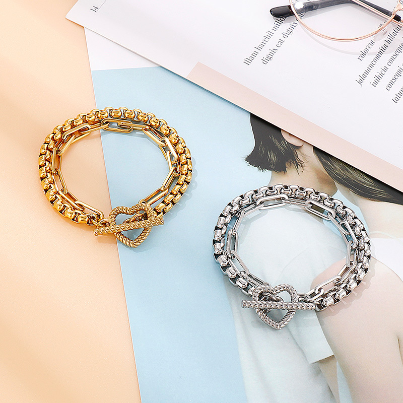 PVD Coated 18K Gold Plated Geometric Titanium Steel Fashion Waterproof Non Tarnish Bracelets