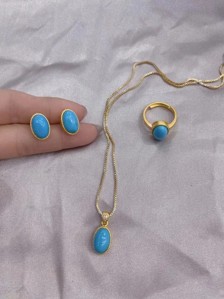 Fashion Tibetan Jewelry Set Vintage Turquoise Three-Piece Set Exquisite Design Ethnic Accessories Inlaid Diamond Earrings Necklace Bracelet Suitable For Women