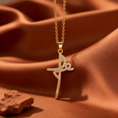 X0831 [Copper Pendant] Musical Note Cross Necklace - Gold