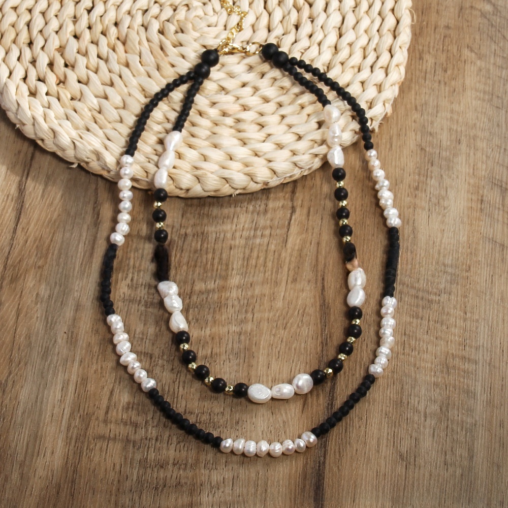 Bohemian Style Irregular Natural Stone Pearl Necklace Black Brown Geometric Pattern Handmade Women's Jewelry Accessories