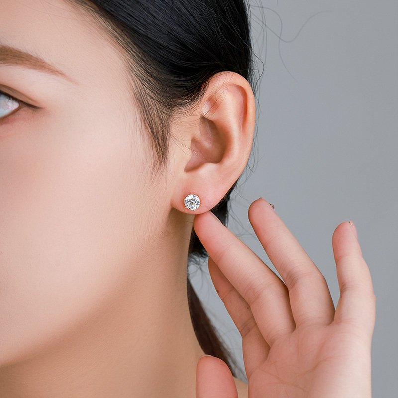 Classy Six-Pronged Single Zircon Earrings Gold Plated 24K Classic Style 12 Pairs Per Card For Women Fashion Jewelry