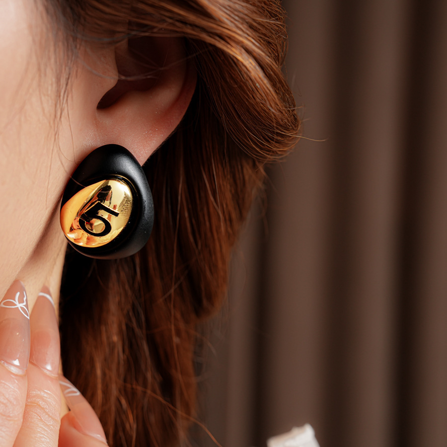 Gold Plated Digital Drop Earrings Vintage Versatile Fashionable Women's Stud Earrings Letter/Text Pattern Waterdrop Design