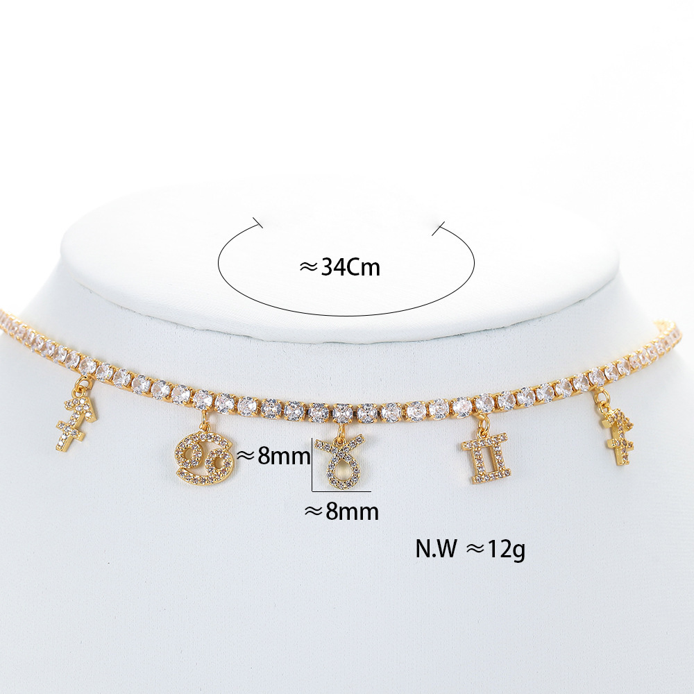 Pendant Necklace Simple Diamond Zircon 12 Constellation Clavicle Chain