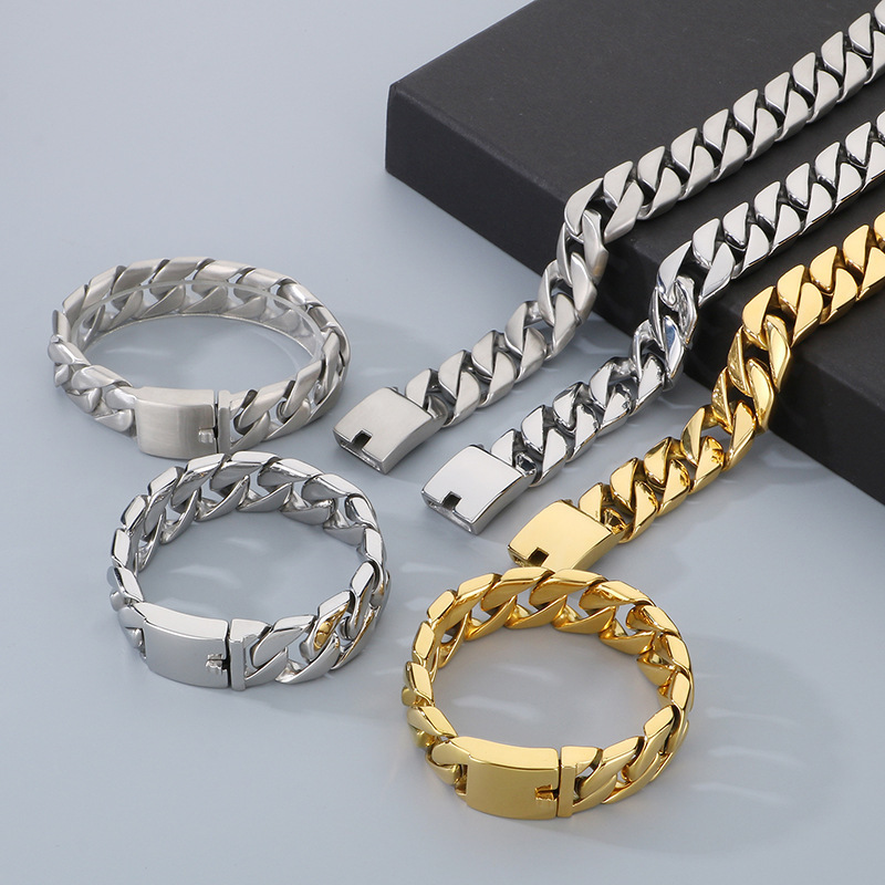 Polished Titanium Steel Bracelet Cuban Chain Necklace Men's High Quality Vacuum Electroplating Jewelry Accessories