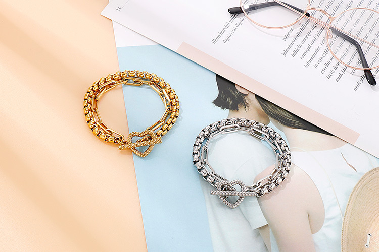 PVD Coated 18K Gold Plated Geometric Titanium Steel Fashion Waterproof Non Tarnish Bracelets