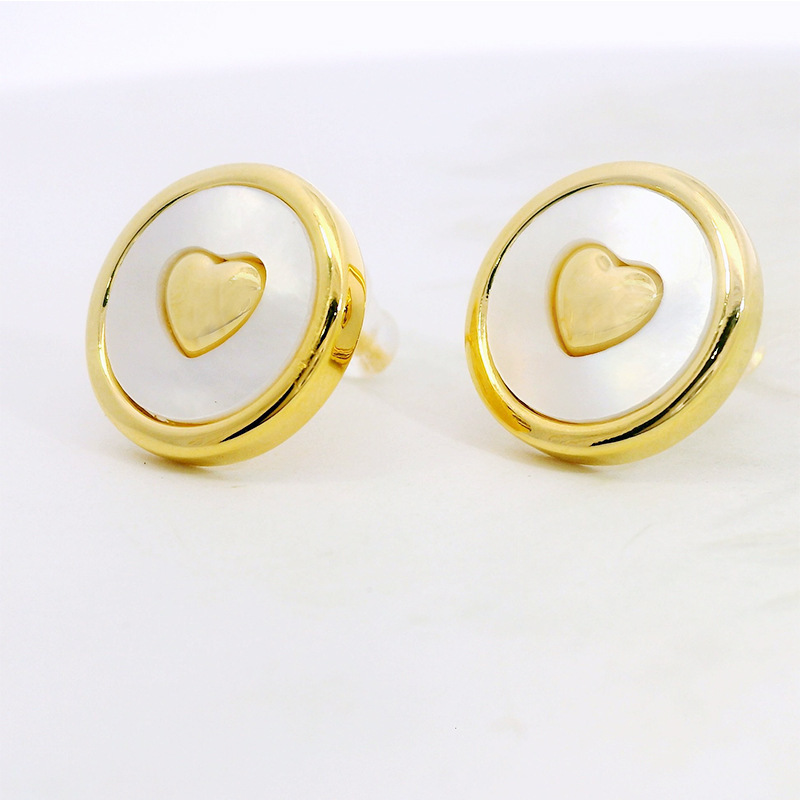 Fashionable Round Shell Earrings For Women 18K Gold Heart Design Luxury Style Geometric Pattern Copper Jewelry Accessories
