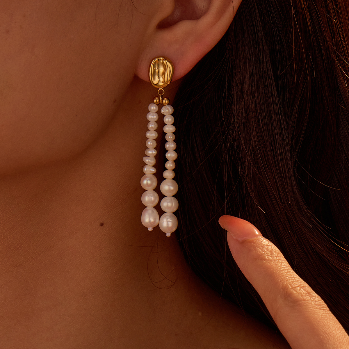 PVD Coated Real Gold Plated Round 304 Stainless Steel Freshwater Pearl Elegant Classical Waterproof Non Tarnish Drop Earrings