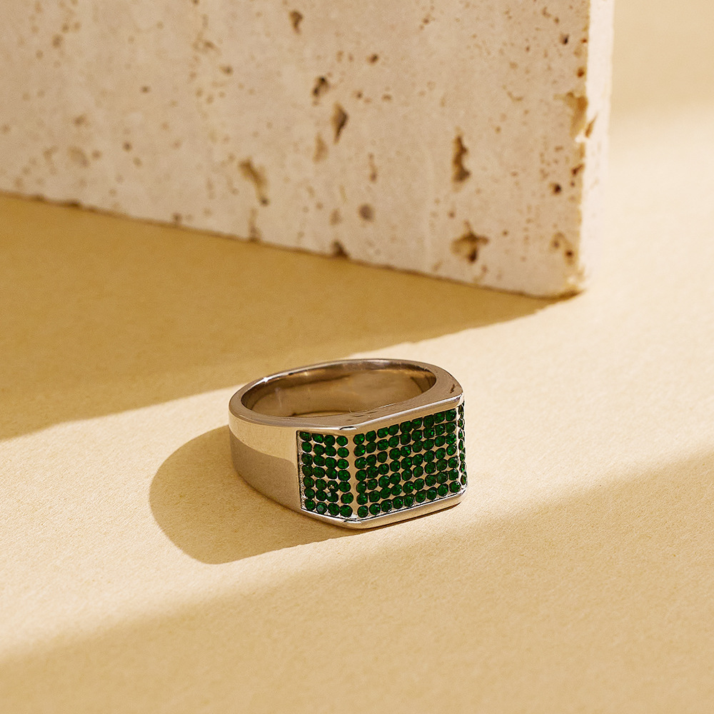 Titanium Steel Men's Ring Classic Dominant Inlaid Zircon Stainless Steel Ring Men's Geometric