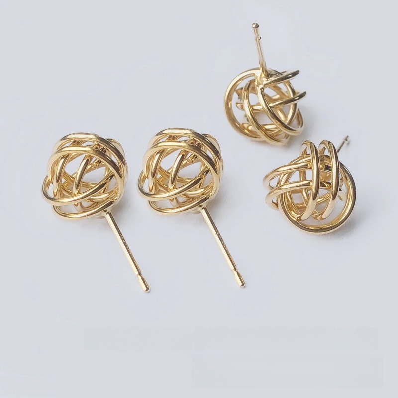 14K Gold Plated Woven Ball Earrings Studs Pendant Hollow Rope Knot Wrapped Coil Earrings DIY Jewelry Accessories