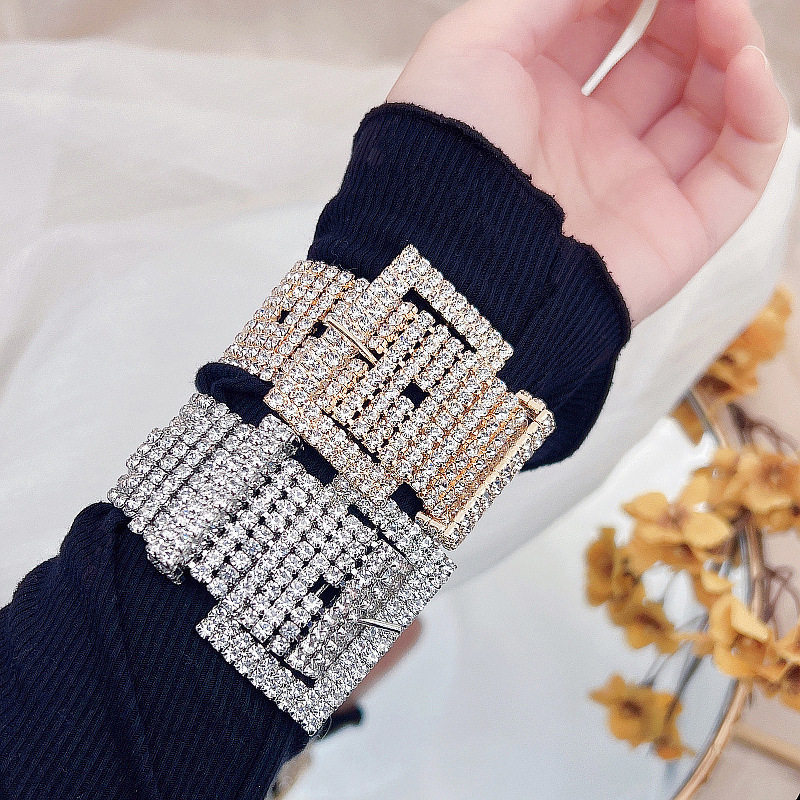 Wide Rhinestone Crystal Bracelet Wedding Dress Accessories Geometric Gold-Plated 925 Sterling Silver 925 Earrings Suitable For Women